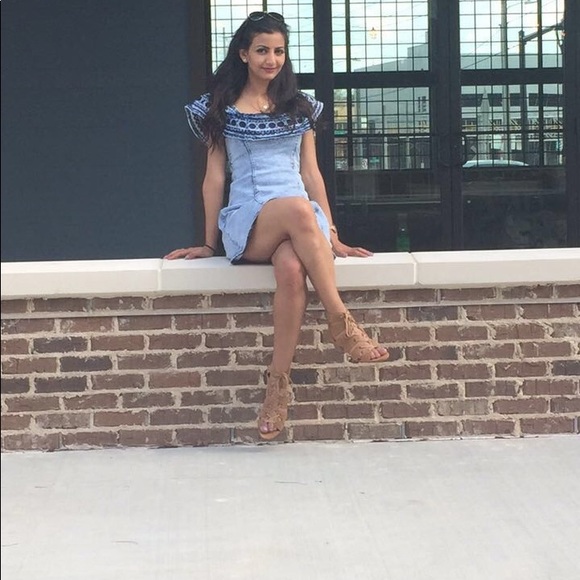 Strapless off the shoulder Denim Dress - Picture 6 of 7